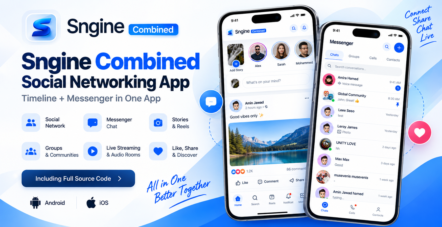 Sngine Combined – Flutter Social Networking App (Android & iOS)